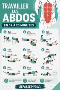 Femme réalisant un exercice d'abdos à la maison avec un tapis de fitness.