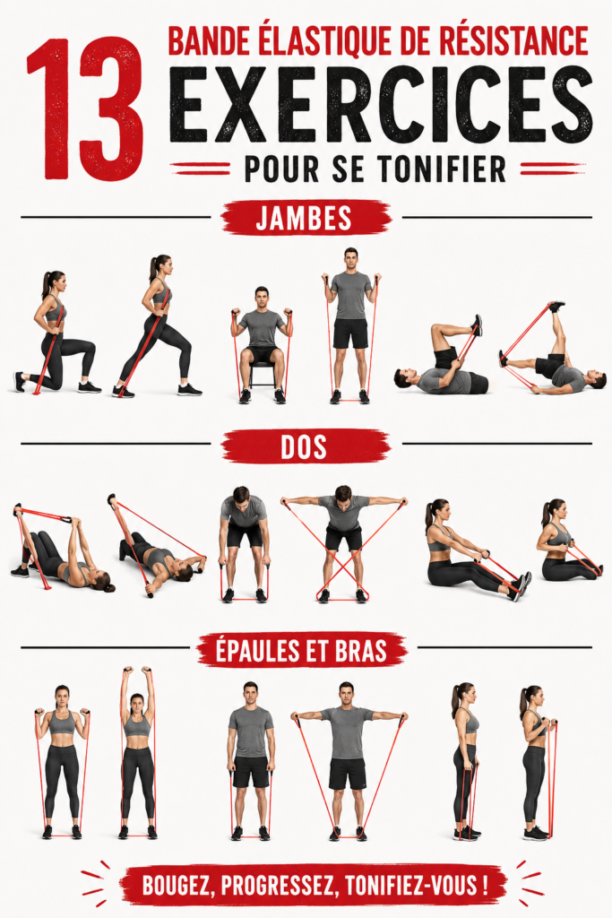 Femme faisant des exercices de tonification avec une bande élastique.