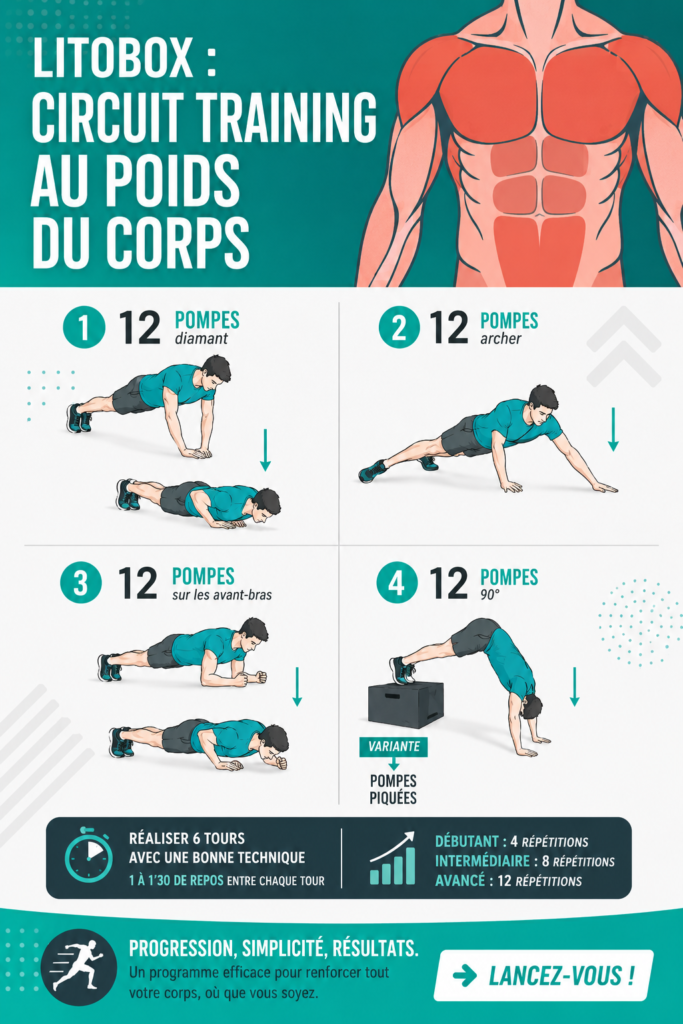 Femme s'entraînant avec un circuit training au poids du corps