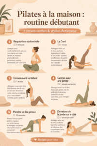 Femme en tenue de Pilates, pratiquant des exercices dans un espace chaleureux à domicile