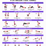 Femme faisant des exercices à la maison selon un planning d'entraînement.