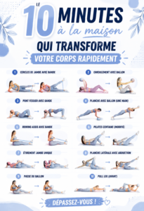 Une femme de 35 ans réalisant un entraînement à la maison en 10 minutes.