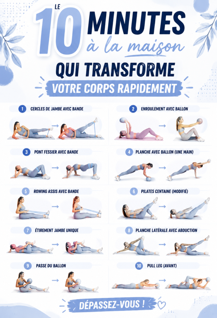 Une femme de 35 ans réalisant un entraînement à la maison en 10 minutes.
