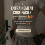 Une femme souriante réalisant des exercices d'abdominaux lors d'une séance à domicile.
