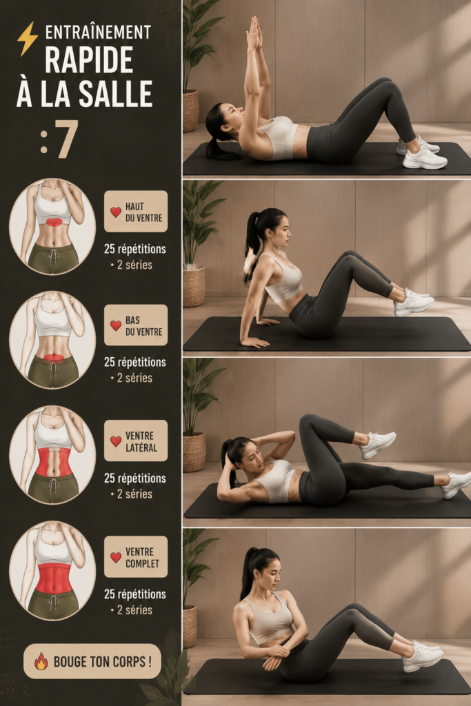 Femme effectuant un entraînement de 7 minutes dans un salon
