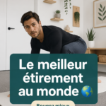 Femme réalisant un étirement dans un parc ensoleillé, démontrant un moment de bien-être.