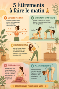 Femme effectuant des étirements matinaux dans un cadre apaisant