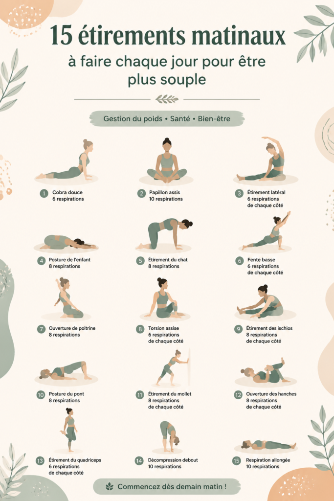 Femme effectuant des étirements matinales dans un espace lumineux