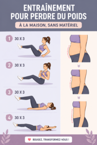 Femme faisant des exercices de perte de poids à la maison sans matériel