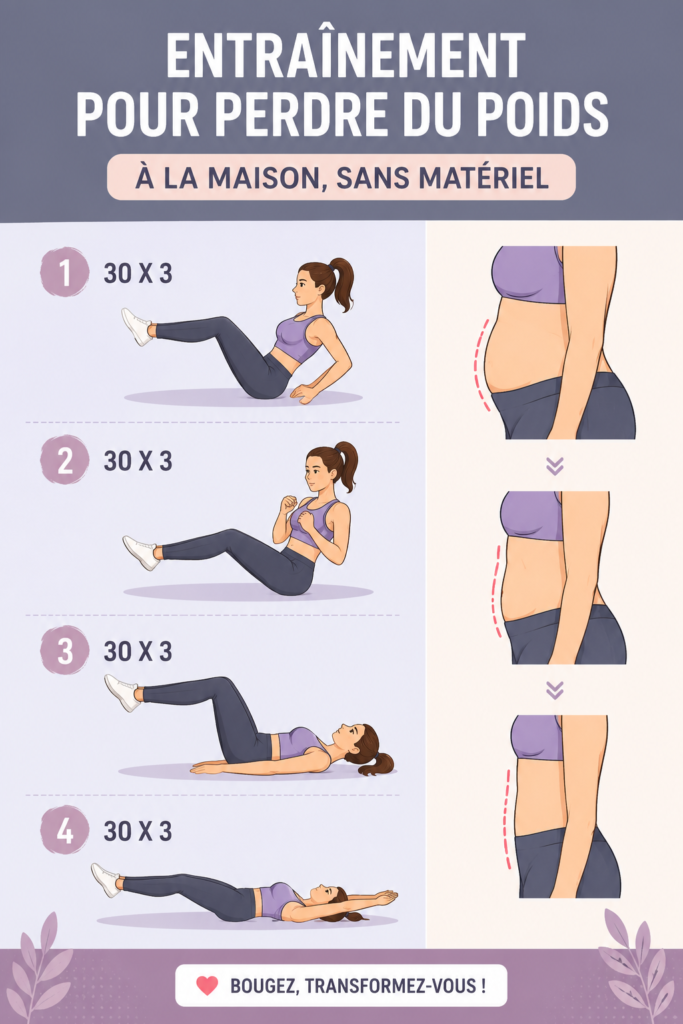 Femme faisant des exercices de perte de poids à la maison sans matériel