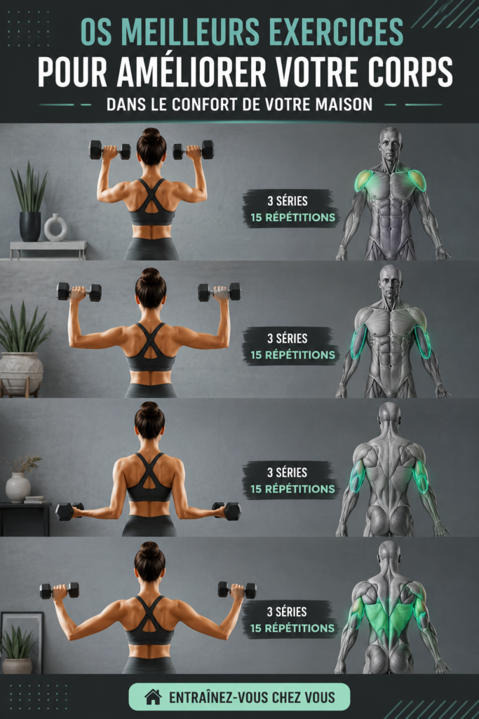 Femme en train de faire des exercices à domicile pour améliorer son corps.