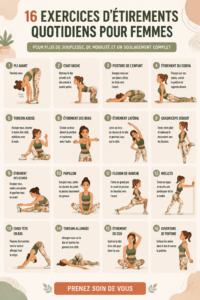 Femme en train de pratiquer des exercices d'étirement sur un tapis de yoga.