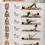 Femme en tenue de sport effectuant des exercices simples à domicile.