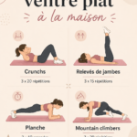 Femme réalisant des exercices de ventre plat à la maison.