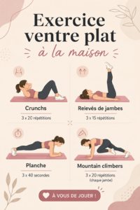 Femme réalisant des exercices de ventre plat à la maison.