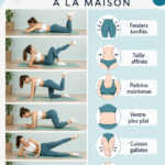 Femme faisant du fitness à domicile, souriante et motivée pendant un exercice.