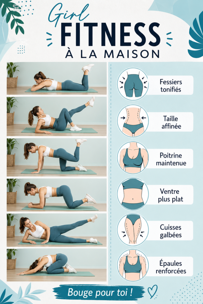 Femme faisant du fitness à domicile, souriante et motivée pendant un exercice.