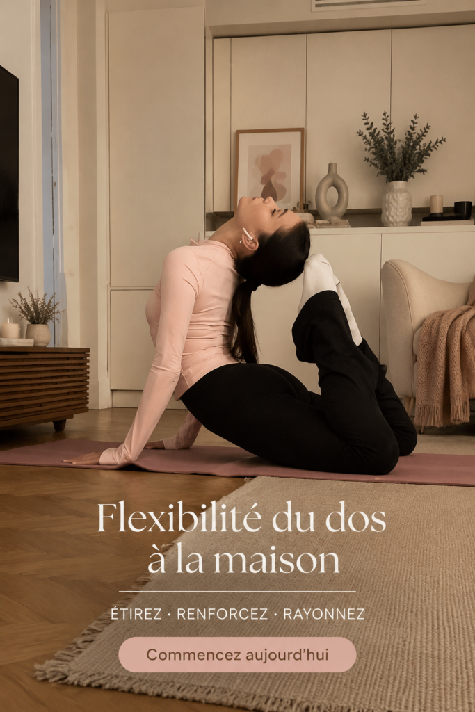 Femme s'étirant à la maison pour améliorer sa flexibilité du dos