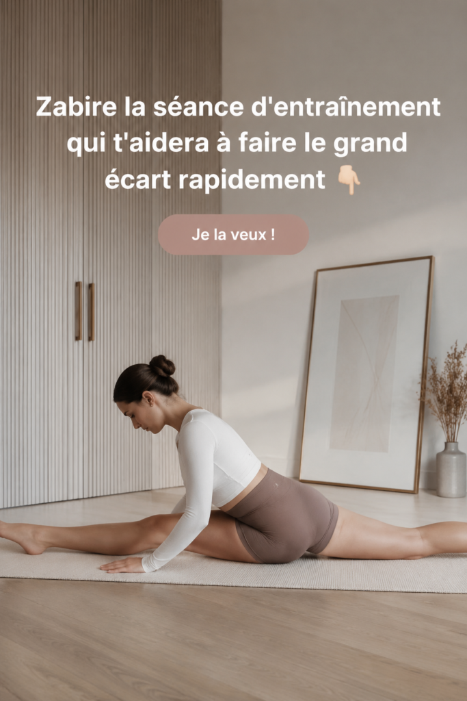 Femme s'étirant pour atteindre le grand écart latéral en toute sérénité.