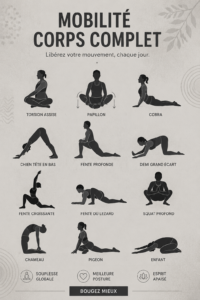 Femme pratiquant des exercices de mobilité pour améliorer son bien-être physique, décor de salle de sport