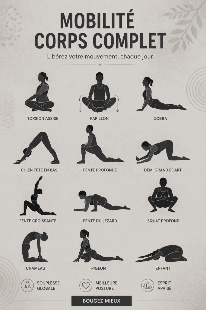Femme pratiquant des exercices de mobilité pour améliorer son bien-être physique, décor de salle de sport