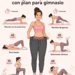 Femme débutante souriante dans une salle de gym avec un plan de fitness