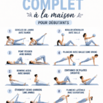 Femme pratiquant le Pilates à la maison avec un tapis de yoga.