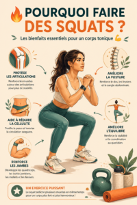 Femme réalisant un squat dans un cadre naturel, symbolisant la santé et le fitness.