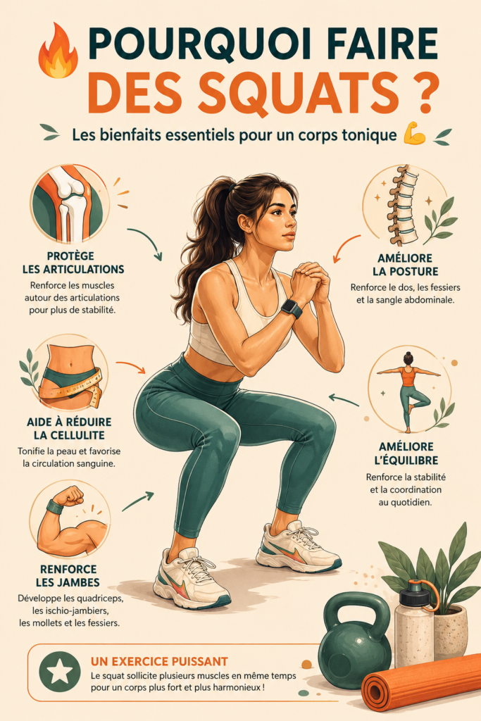 Femme réalisant un squat dans un cadre naturel, symbolisant la santé et le fitness.