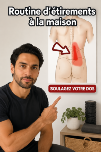 Femme pratiquant des étirements à la maison dans une ambiance chaleureuse