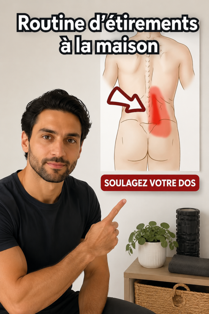 Femme pratiquant des étirements à la maison dans une ambiance chaleureuse