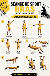 Femme effectuant des exercices de musculation pour les bras à la maison sans matériel.