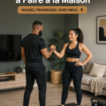 Femme noire en tenue de sport effectuant une séance de cardio à la maison