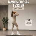 Femme s'entraînant à la maison avec des exercices pour jambes et fessiers.