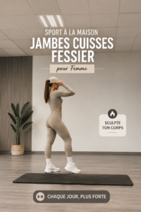 Femme s'entraînant à la maison avec des exercices pour jambes et fessiers.