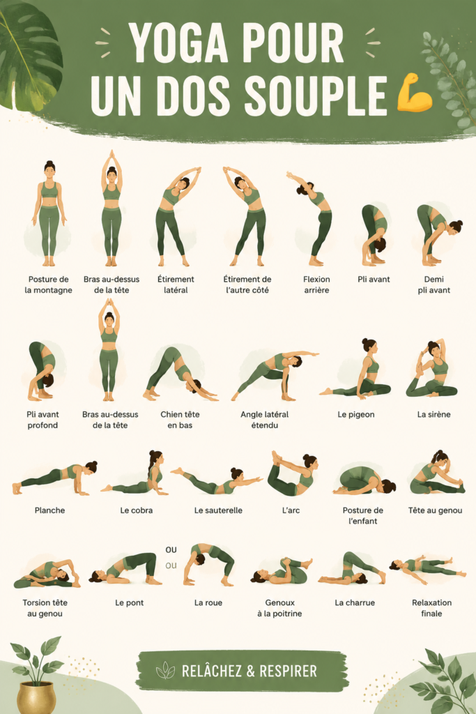 Postures de yoga pour une colonne vertébrale flexible et en santé.