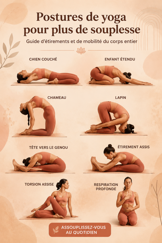 Femme pratiquant le yoga pour améliorer sa flexibilité dans un cadre paisible.