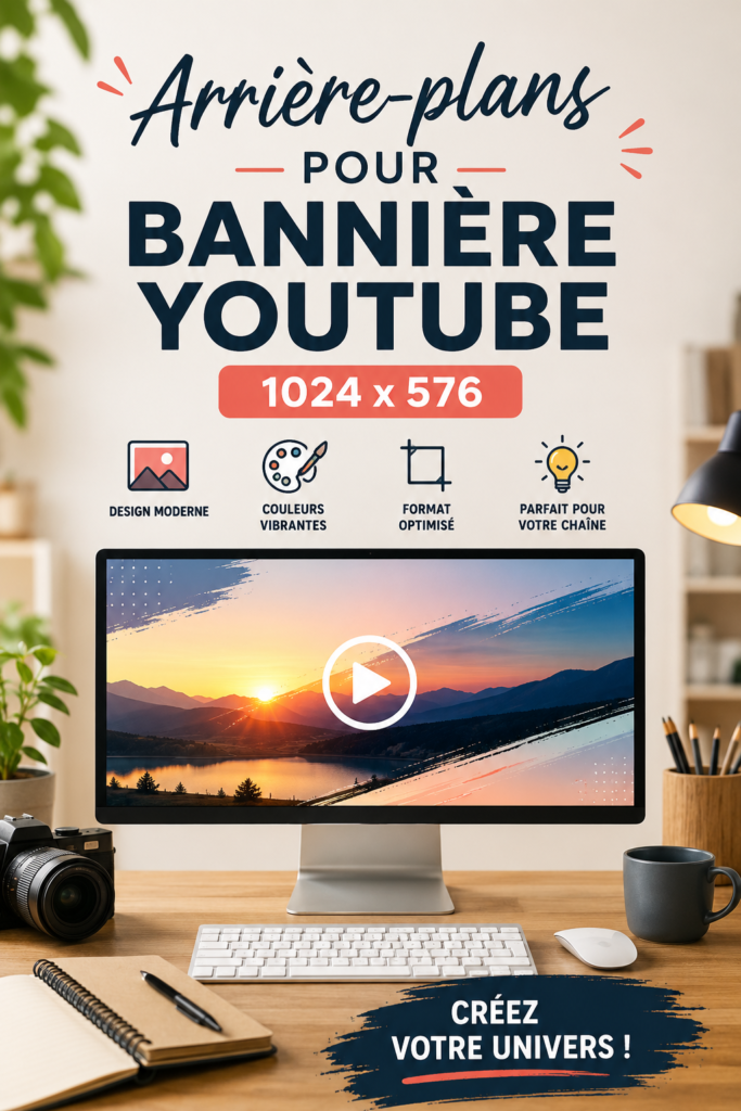 Bannière YouTube colorée avec des éléments graphiques attractifs