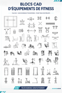 Blocs CAO gratuits pour le matériel de fitness disposés sur une table.