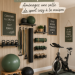 Intérieur chaleureux d'un coin gym cosy avec équipements de fitness