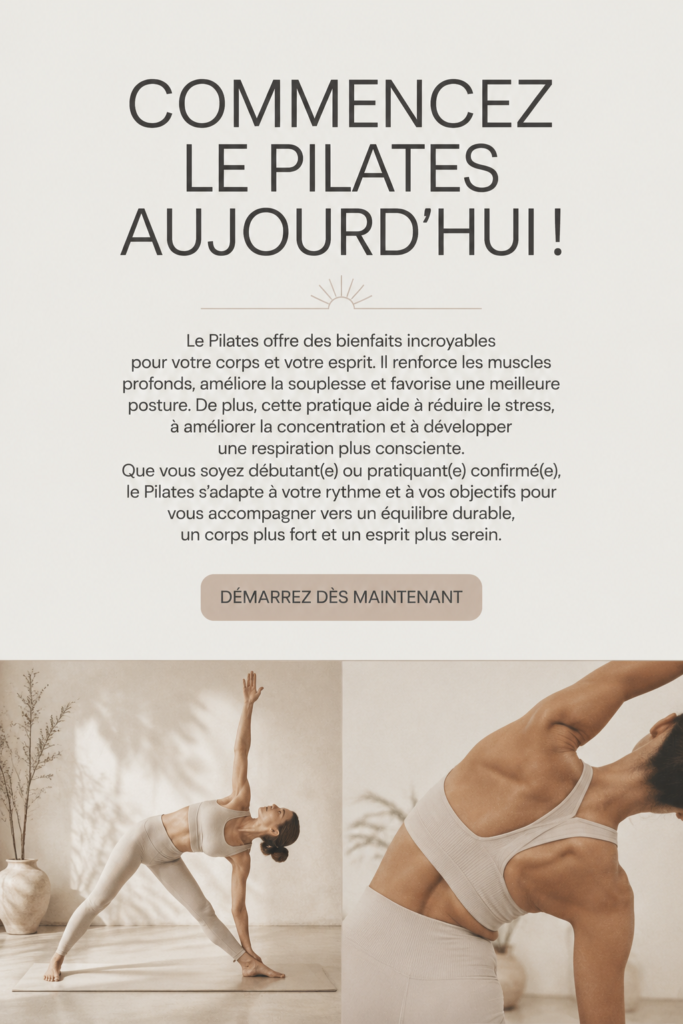 Femme pratiquant le Pilates dans un studio lumineux.