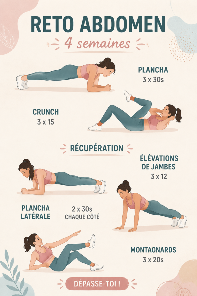 Femme souriante réalisant des exercices pour tonifier son abdomen
