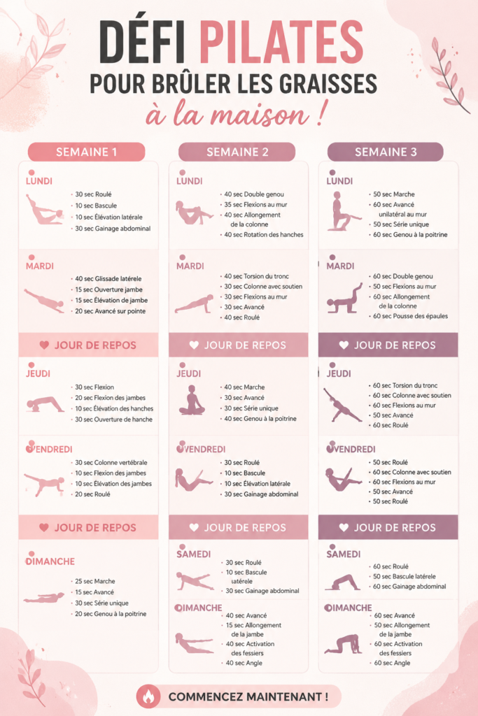 Femme faisant du pilates à la maison pour brûler des graisses