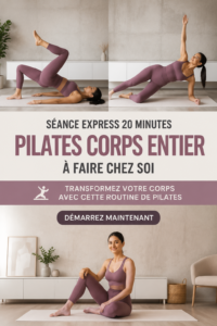 Femme réalisant des exercices de Pilates à la maison dans un environnement chaleureux.