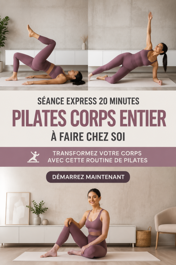 Femme réalisant des exercices de Pilates à la maison dans un environnement chaleureux.