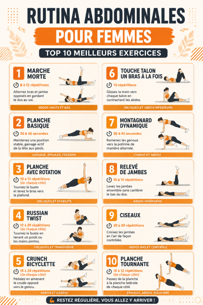 Femme effectuant des exercices abdominaux sur un tapis de yoga.