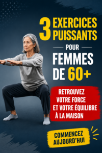 Trois femmes âgées pratiquant des exercices de renforcement à la maison.
