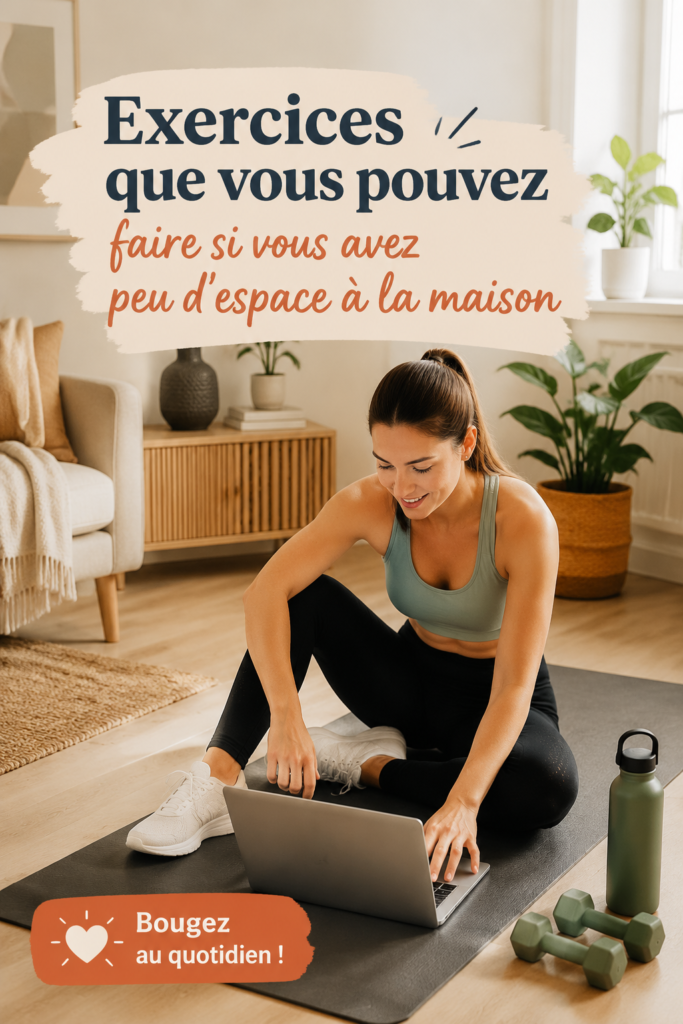 Femme faisant des exercices à domicile dans un petit espace