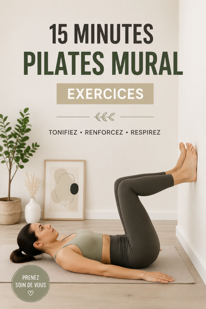 Femme pratiquant des exercices de Pilates au mur dans un intérieur chaleureux