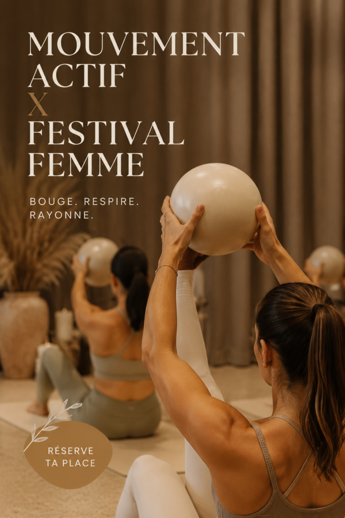Affiche du festival MOVEACTIVE mettant en avant des femmes actives, souriantes et engagées dans diverses activités.